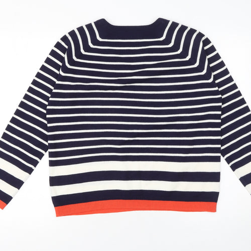 Marks and Spencer Women’s Blue Striped Acrylic V-Neck Jumper Size 14