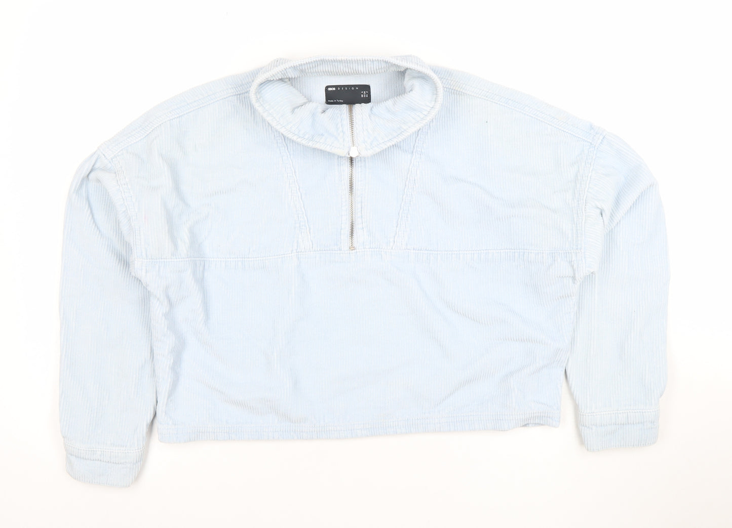 ASOS DESIGN Women Blue Corduroy Cropped Half Zip Jacket Size 6
