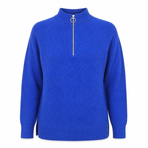 Marks and Spencer Women Blue Mock Neck Half Zip Ribbed Jumper Size M