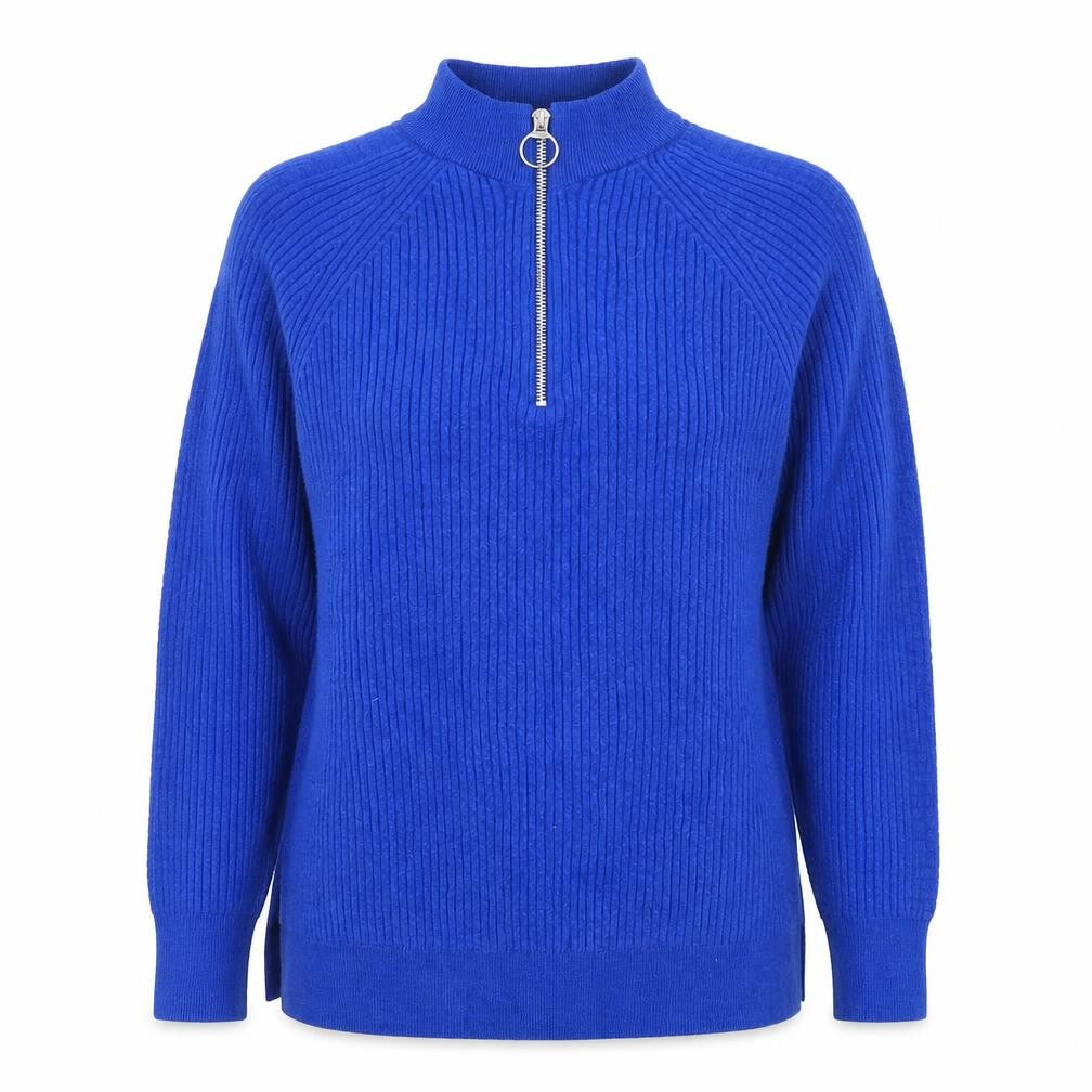 Marks and Spencer Women Blue Mock Neck Half Zip Ribbed Jumper Size M