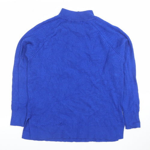 Marks and Spencer Women Blue Mock Neck Half Zip Ribbed Jumper Size M