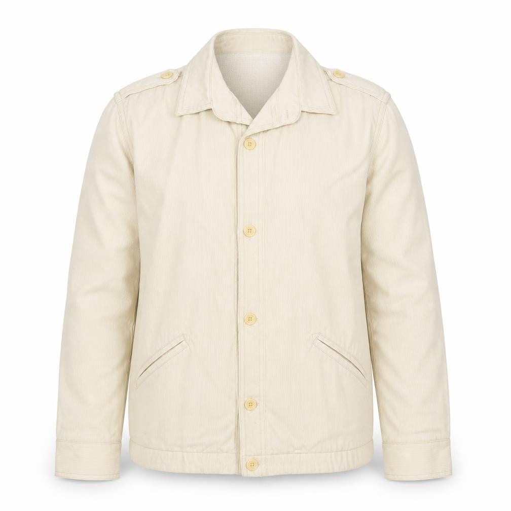 Front view of Sullivan Men's Beige Cotton Button Jacket, size M, Classic Spring Style
