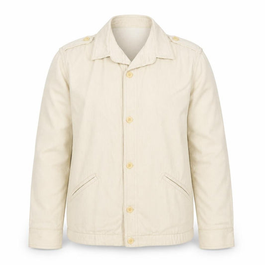 Front view of Sullivan Men's Beige Cotton Button Jacket, size M, Classic Spring Style