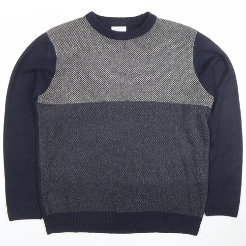 EASY Men's Blue Geometric Knit Crew Neck Pullover Jumper L