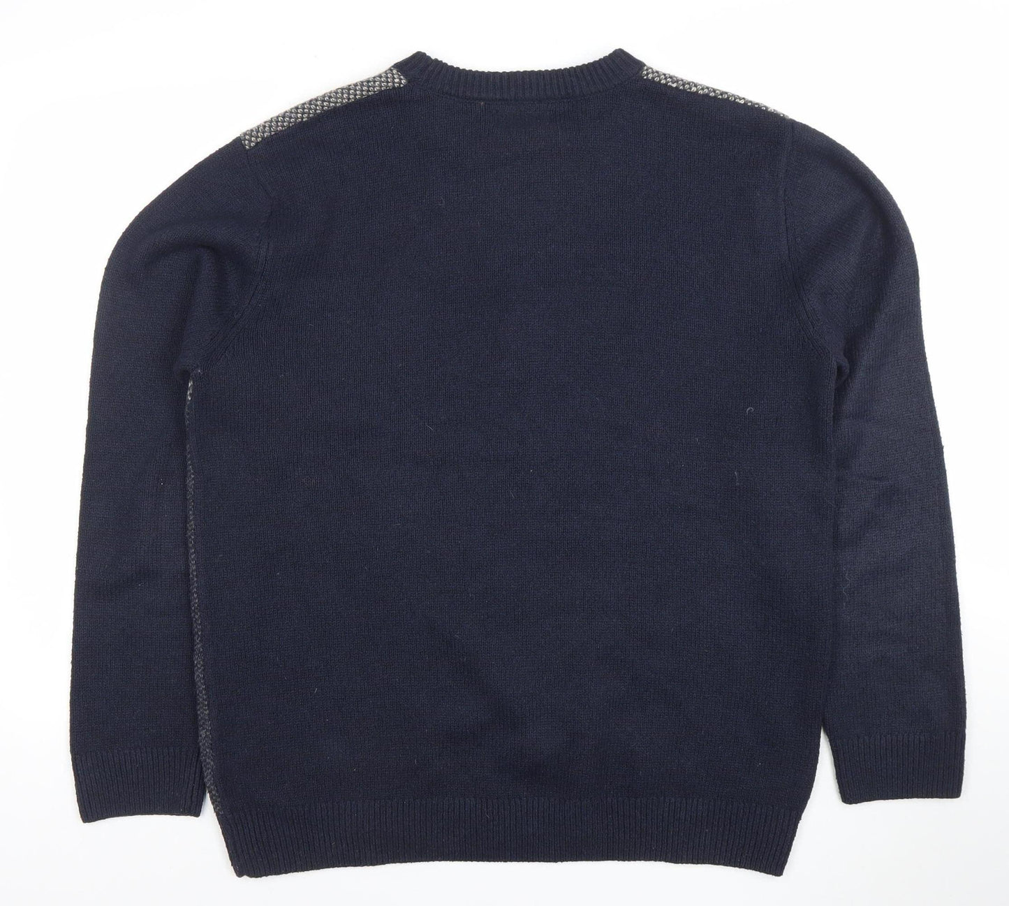 EASY Men's Blue Geometric Knit Crew Neck Pullover Jumper L