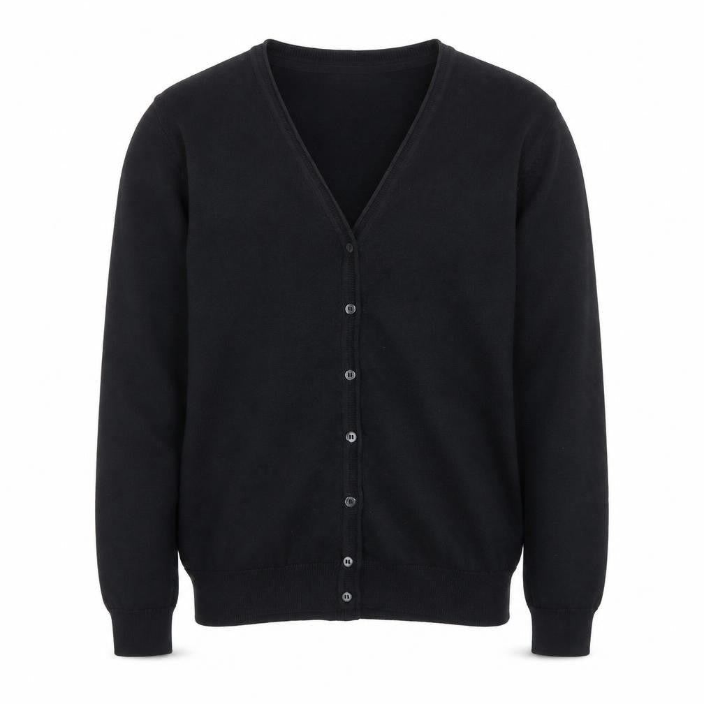 Front view of Marks & Spencer boys’ black cotton cardigan 16-17 years button front