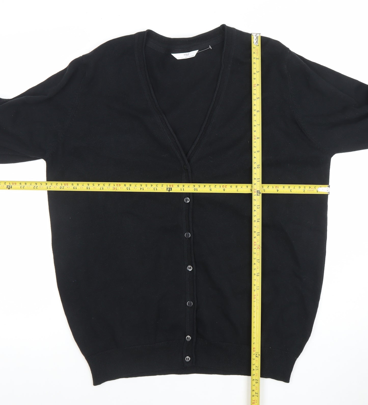 Marks and Spencer Boys Black Cotton Cardigan 16-17 Years Button Front