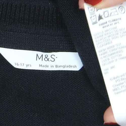 Marks and Spencer Boys Black Cotton Cardigan 16-17 Years Button Front