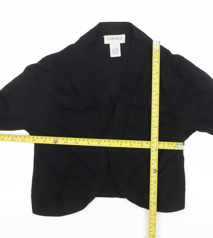 Carmen Marc Valvo Women's Black L Knit Open Cardigan