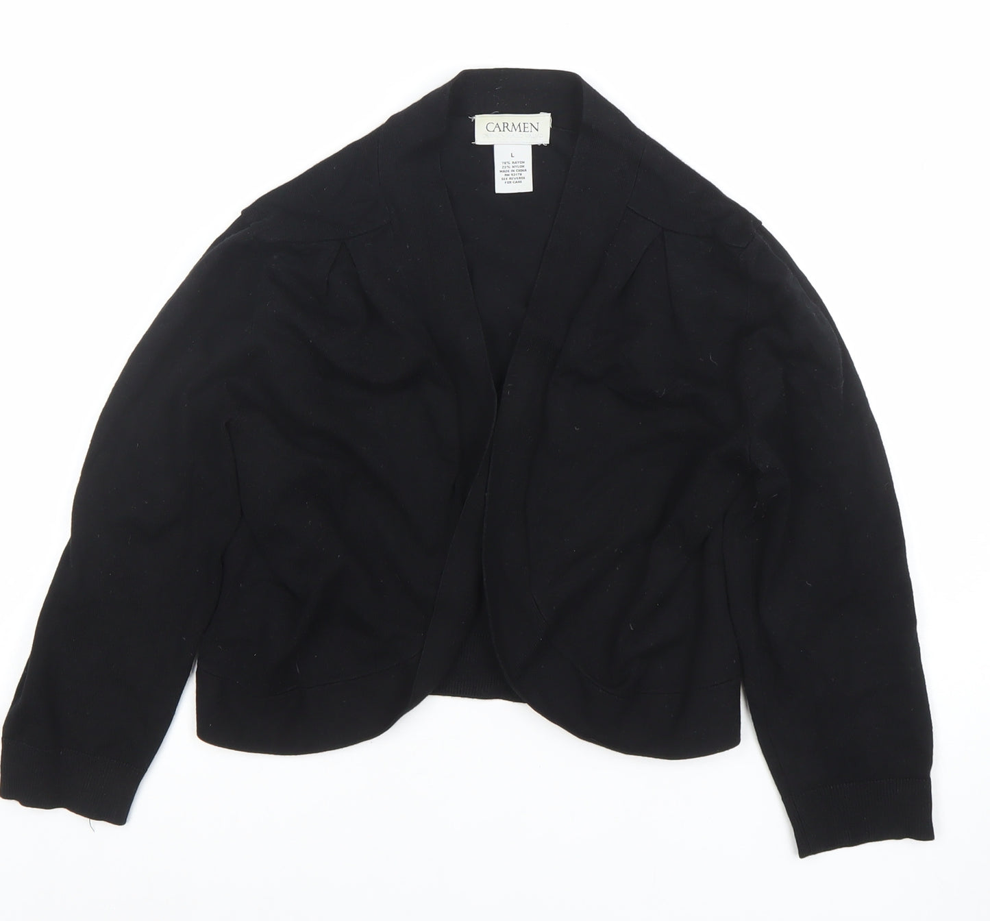 Carmen Marc Valvo Women's Black L Knit Open Cardigan