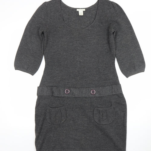 TWEEDS Women’s Grey Knit Jumper Dress M 3/4 Sleeve Scoop Neck