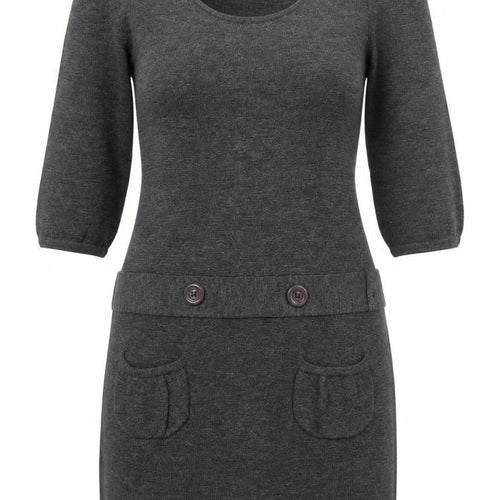 TWEEDS Women’s Grey Knit Jumper Dress M 3/4 Sleeve Scoop Neck