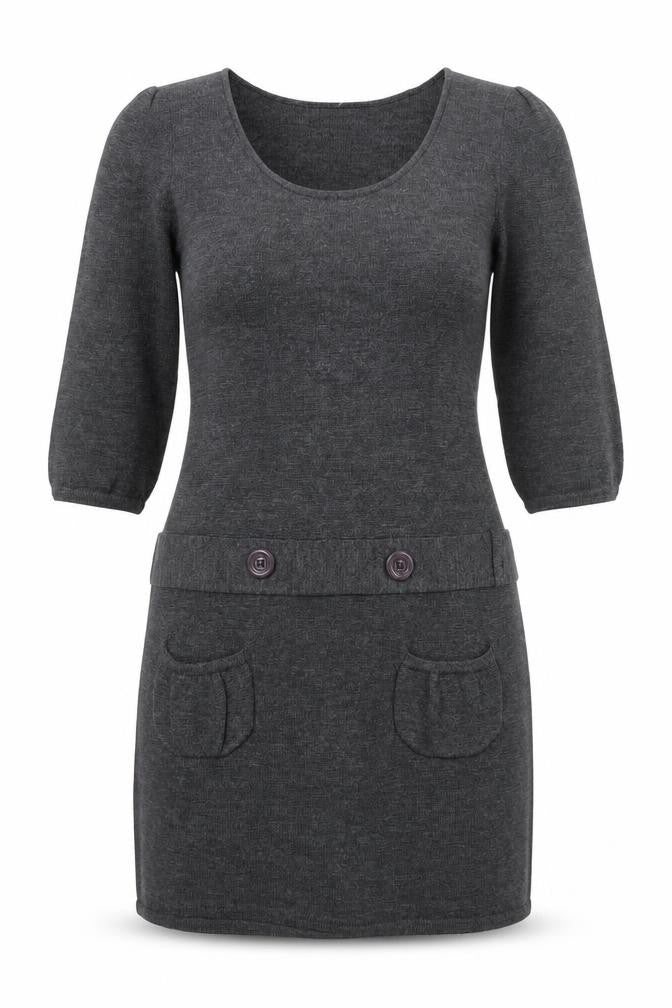 TWEEDS Women’s Grey Knit Jumper Dress M 3/4 Sleeve Scoop Neck
