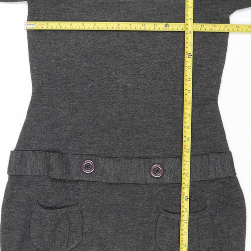 TWEEDS Women’s Grey Knit Jumper Dress M 3/4 Sleeve Scoop Neck