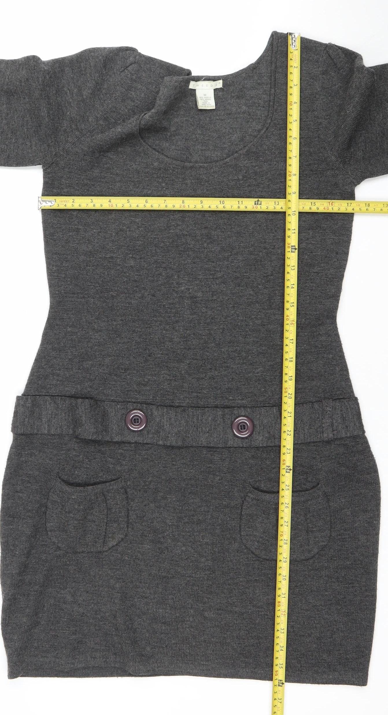 TWEEDS Women’s Grey Knit Jumper Dress M 3/4 Sleeve Scoop Neck