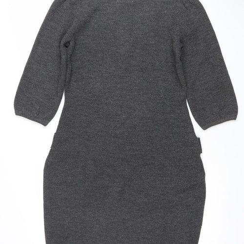 TWEEDS Women’s Grey Knit Jumper Dress M 3/4 Sleeve Scoop Neck