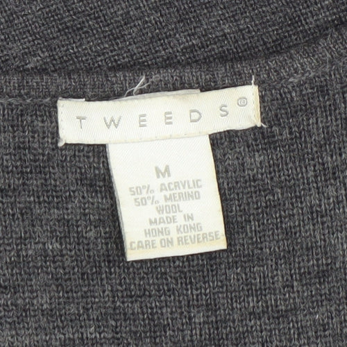 TWEEDS Women’s Grey Knit Jumper Dress M 3/4 Sleeve Scoop Neck