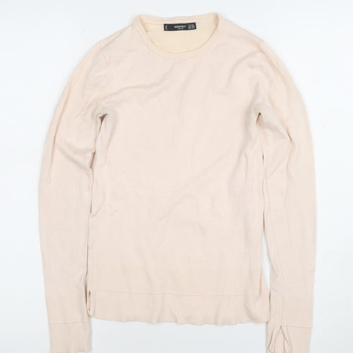 Mango Women’s Beige Cotton Crew Neck Long Sleeve Jumper XS