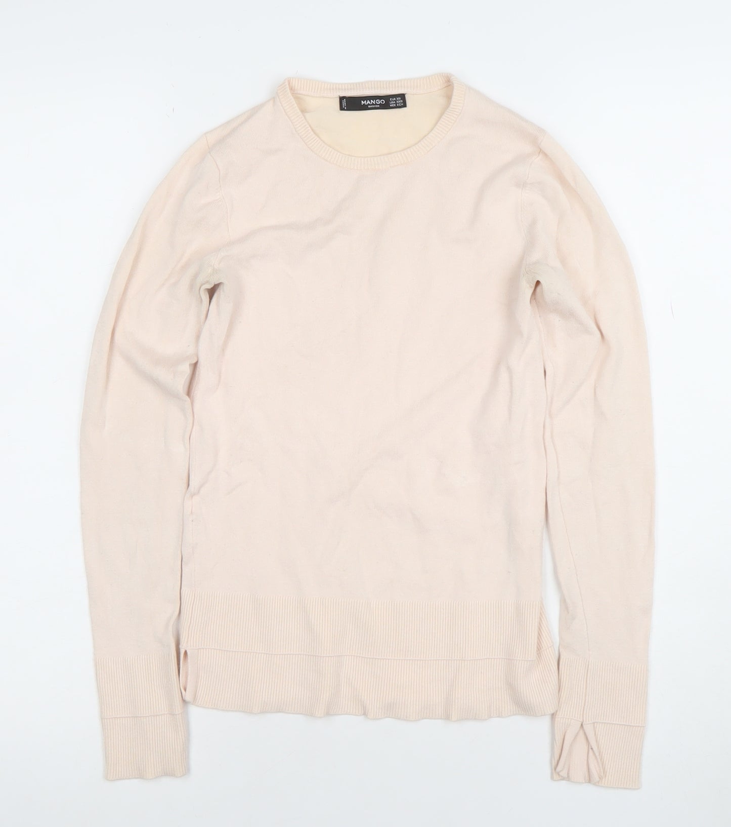 Mango Women’s Beige Cotton Crew Neck Long Sleeve Jumper XS