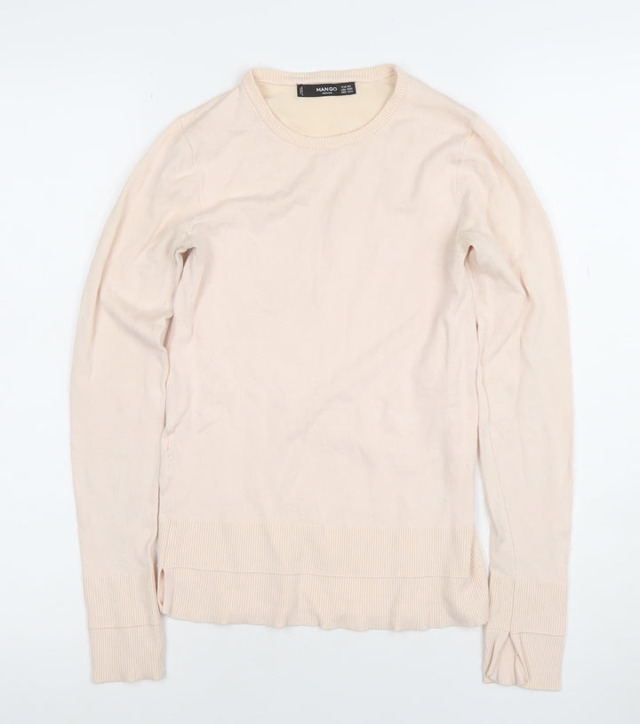 Mango Women’s Beige Cotton Crew Neck Long Sleeve Jumper XS
