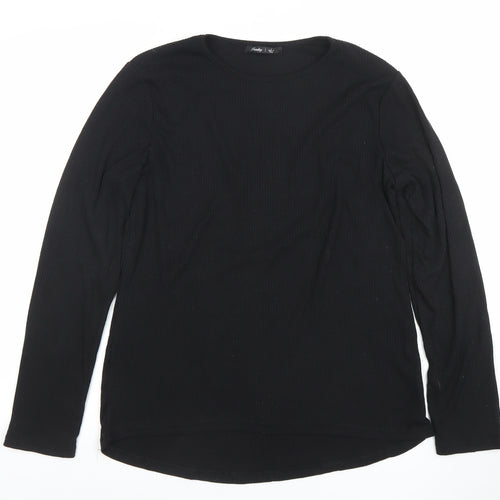 Amarty Women's Black Long Sleeve Basic Crew Neck Stretch Top L