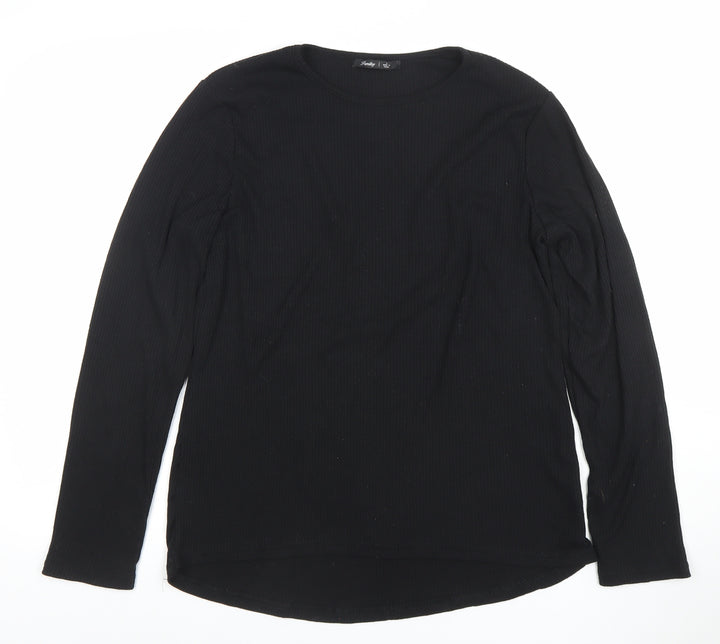 Amarty Women's Black Long Sleeve Basic Crew Neck Stretch Top L