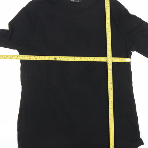 Amarty Women's Black Long Sleeve Basic Crew Neck Stretch Top L