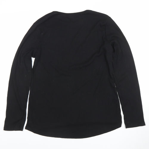 Amarty Women's Black Long Sleeve Basic Crew Neck Stretch Top L