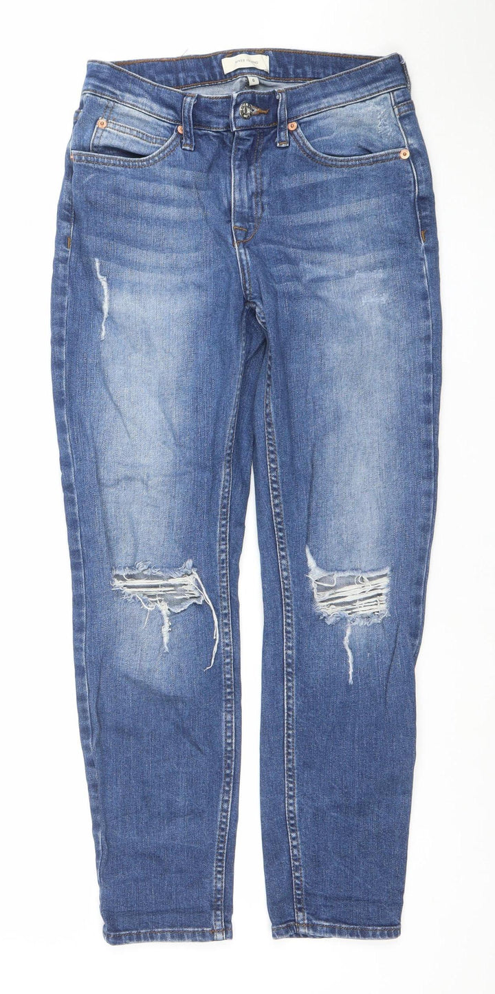 River Island Womens Blue Distressed Boyfriend Jeans Size 6