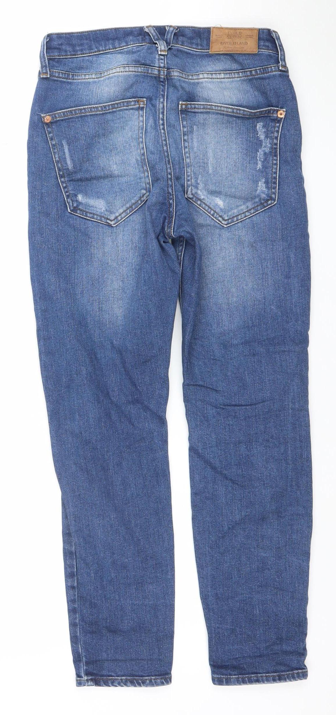River Island Womens Blue Distressed Boyfriend Jeans Size 6