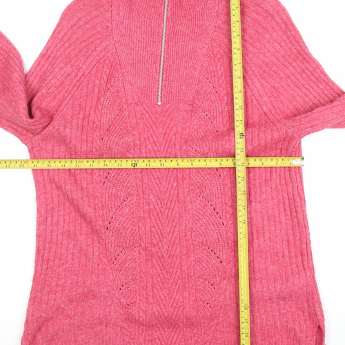 Marks and Spencer Women's Pink High Neck Half Zip Wool Jumper Size M