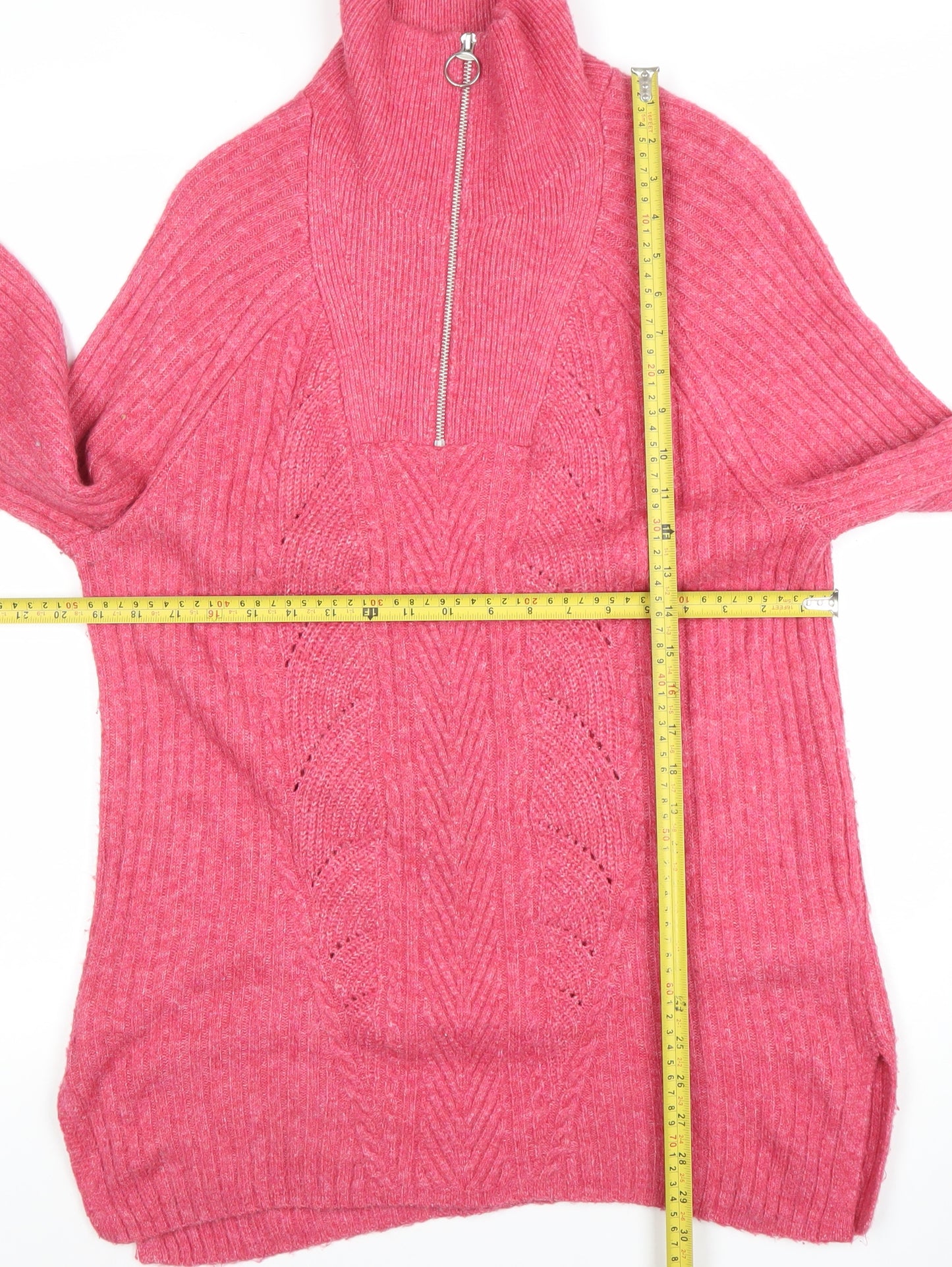 Marks and Spencer Women's Pink High Neck Half Zip Wool Jumper Size M