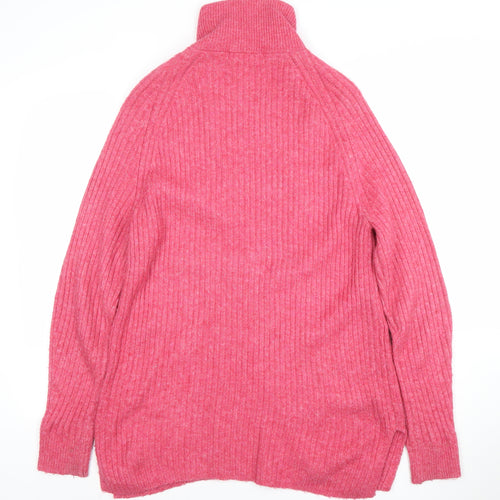 Marks and Spencer Women's Pink High Neck Half Zip Wool Jumper Size M