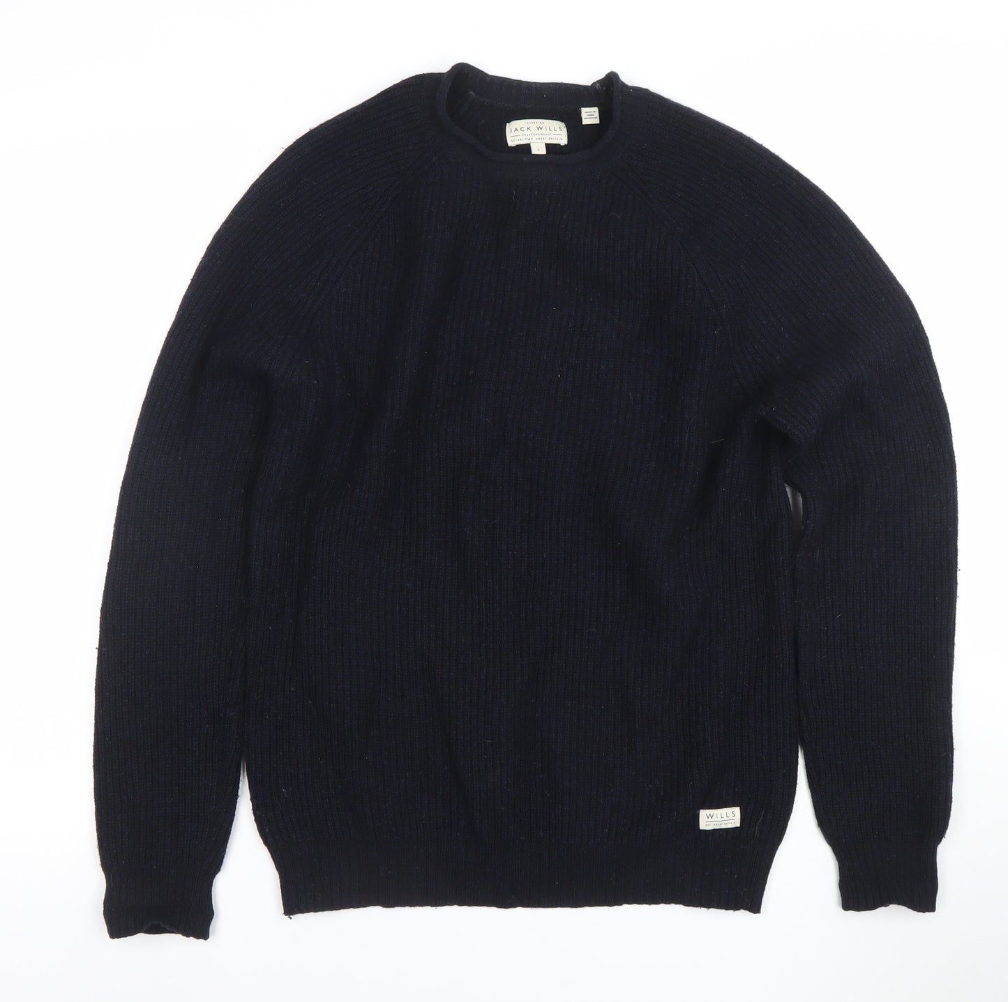Jack Wills Men's Black Wool Crew Neck Chunky Knit Jumper Size S