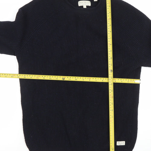 Jack Wills Men's Black Wool Crew Neck Chunky Knit Jumper Size S
