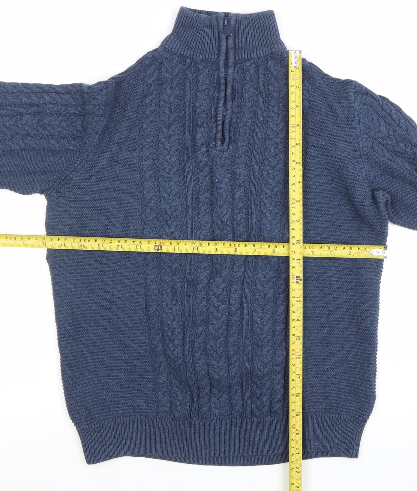 Next Boys Blue Cable Knit 1/4 Zip Jumper 13 Years Cotton Blend Winter