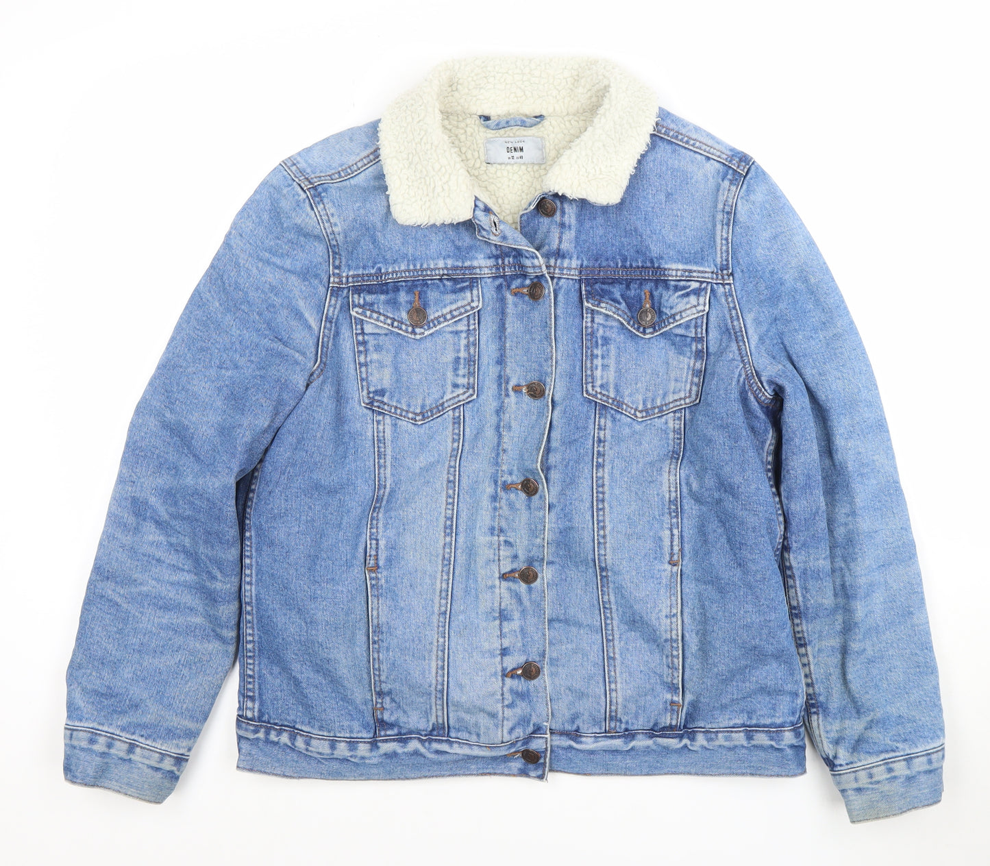 New Look Women Blue Denim Sherpa Lined Jacket Size 12