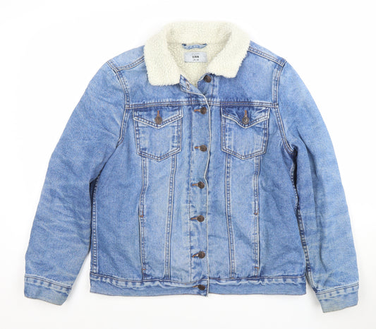 New Look Women Blue Denim Sherpa Lined Jacket Size 12