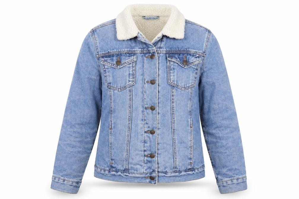 Front view of New Look Women Blue Denim Sherpa Lined Jacket, size 12