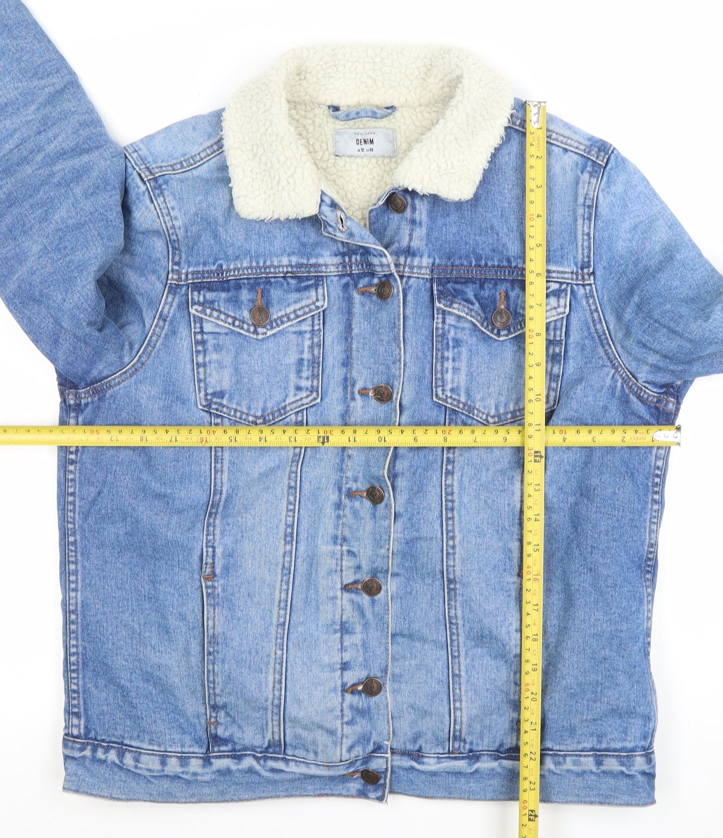 New Look Women Blue Denim Sherpa Lined Jacket Size 12
