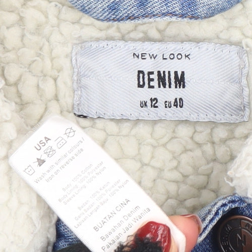 New Look Women Blue Denim Sherpa Lined Jacket Size 12