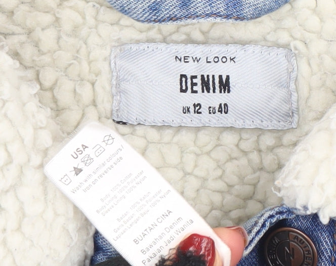 New Look Women Blue Denim Sherpa Lined Jacket Size 12