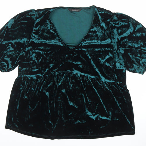 Dunnes Women’s Green Velvet V-Neck Puff Sleeve Tunic Blouse Size L