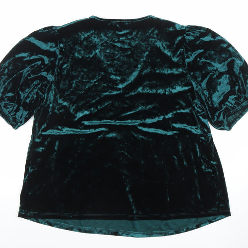 Dunnes Women’s Green Velvet V-Neck Puff Sleeve Tunic Blouse Size L