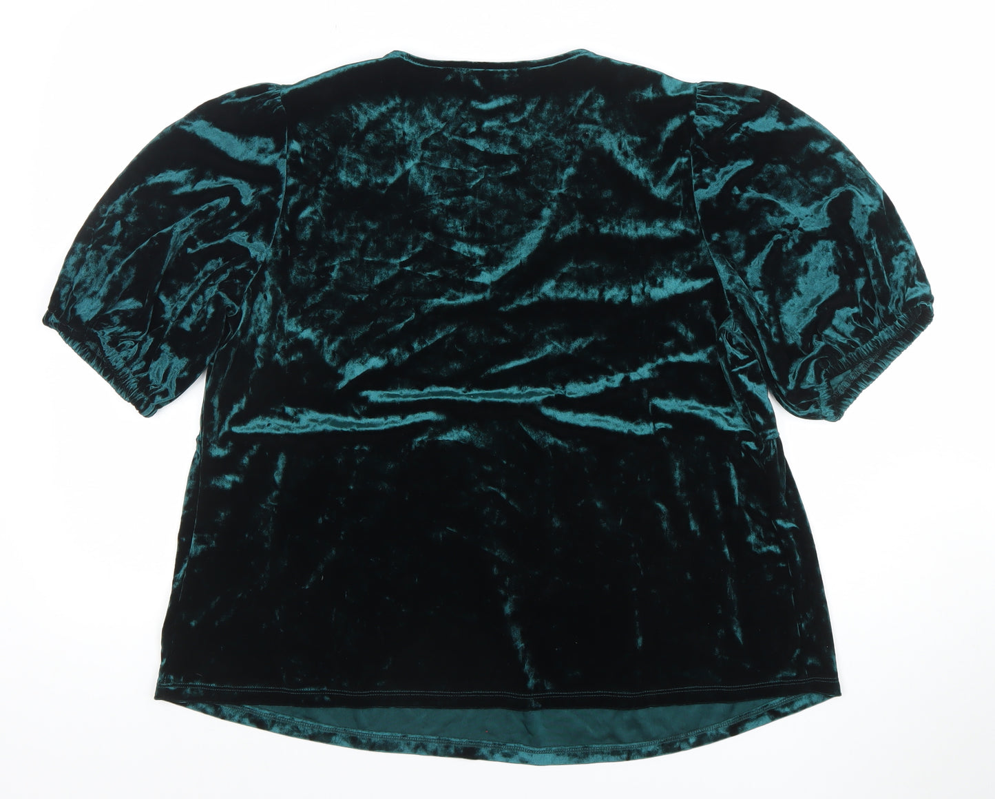 Dunnes Women’s Green Velvet V-Neck Puff Sleeve Tunic Blouse Size L