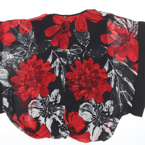 Quiz Women's Black Red Floral Chiffon Kimono Blouse Size 10