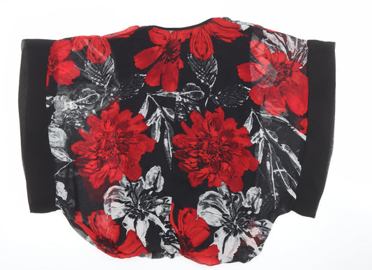 Quiz Women's Black Red Floral Chiffon Kimono Blouse Size 10