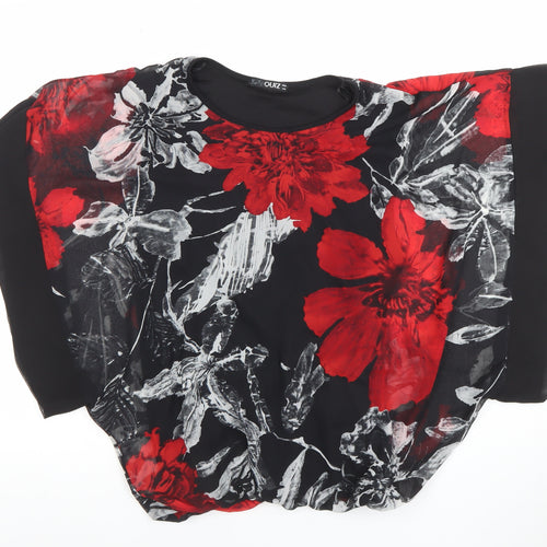 Quiz Women's Black Red Floral Chiffon Kimono Blouse Size 10