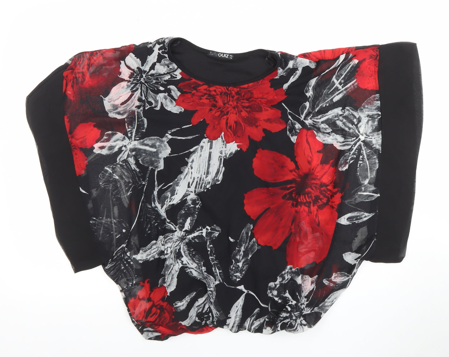 Quiz Women's Black Red Floral Chiffon Kimono Blouse Size 10