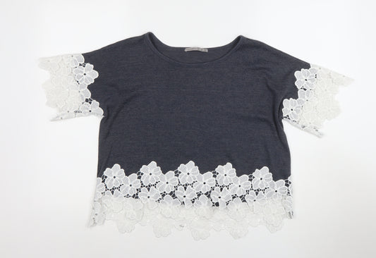 Atmosphere Womens Grey Crochet Cropped T-Shirt Size 10